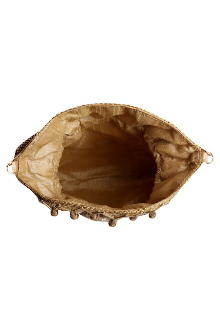 Shop_Fuchsia by aashaka mehta_Gold Silk Potli Bag_Online_at_Aza_Fashions