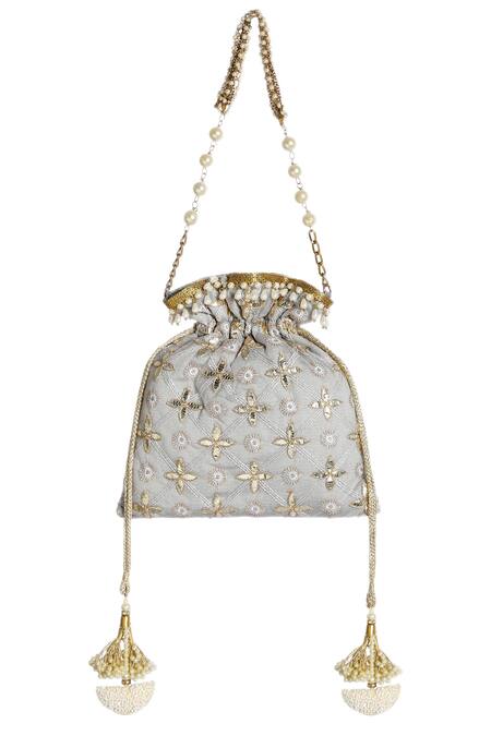 Buy_Fuchsia by aashaka mehta_Grey Silk Potli Bag_Online_at_Aza_Fashions