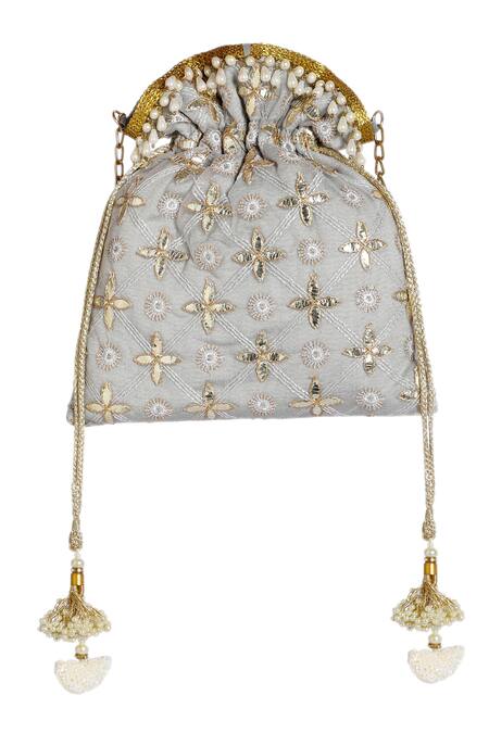 Fuchsia by aashaka mehta_Grey Silk Potli Bag_Online_at_Aza_Fashions