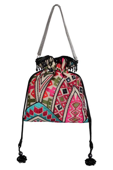 Buy_Fuchsia by aashaka mehta_Black Silk Potli Bag_Online_at_Aza_Fashions