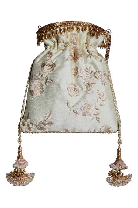 Fuchsia by aashaka mehta_White Silk Potli Bag_Online_at_Aza_Fashions