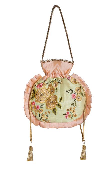 Buy_Fuchsia by aashaka mehta_Green Silk Potli Bag_Online_at_Aza_Fashions