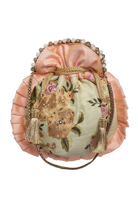 Fuchsia Green Silk Potli Bag