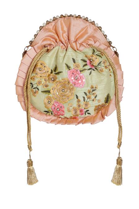 Fuchsia by aashaka mehta_Green Silk Potli Bag_Online_at_Aza_Fashions