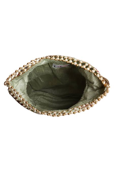 Shop_Fuchsia by aashaka mehta_Green Silk Potli Bag_Online_at_Aza_Fashions