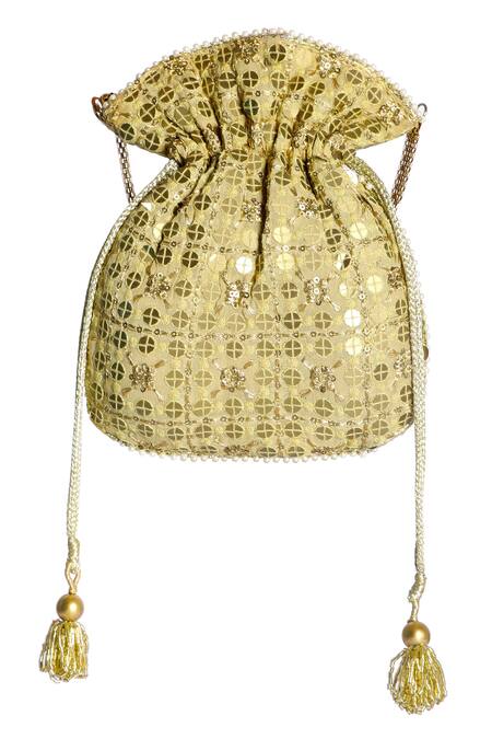 Fuchsia by aashaka mehta_Gold Silk Potli Bag_Online_at_Aza_Fashions