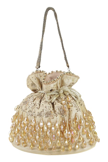 House Of Vian Gold Beads, Sequins Embellished Potli Bag