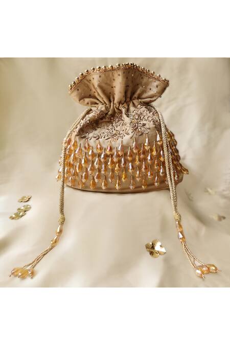 House Of Vian Gold Beads, Sequins Embellished Potli Bag Online at Aza Fashions House Of Vian_Gold Beads, Sequins Embellished Potli Bag _Online_at_Aza_Fashions