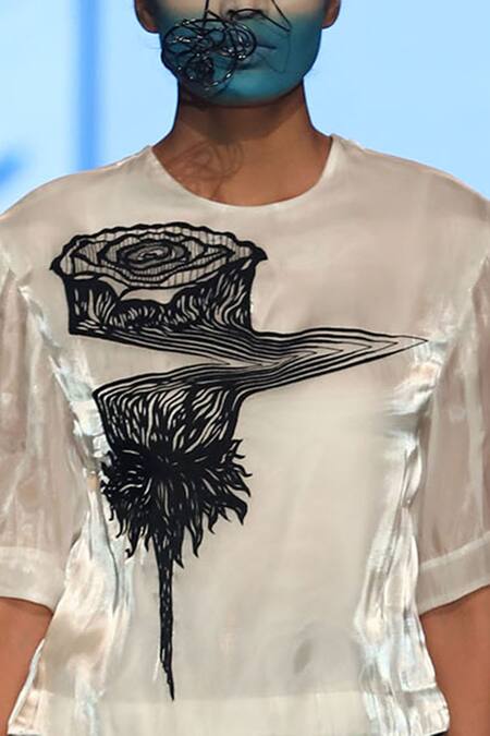 Nitin Bal Chauhan_Black Organza, Jacquard Round Skirt Set_Online_at_Aza_Fashions