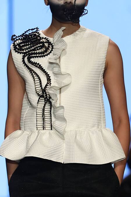 Nitin Bal Chauhan_White Jacquard, Lycra Round Woven Pant Set_Online_at_Aza_Fashions