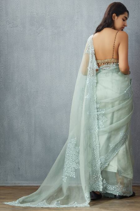 Shop Torani Blue Organza Embroidered Saree at Aza Fashions Shop_Torani_Blue Organza Embroidered Saree_at_Aza_Fashions