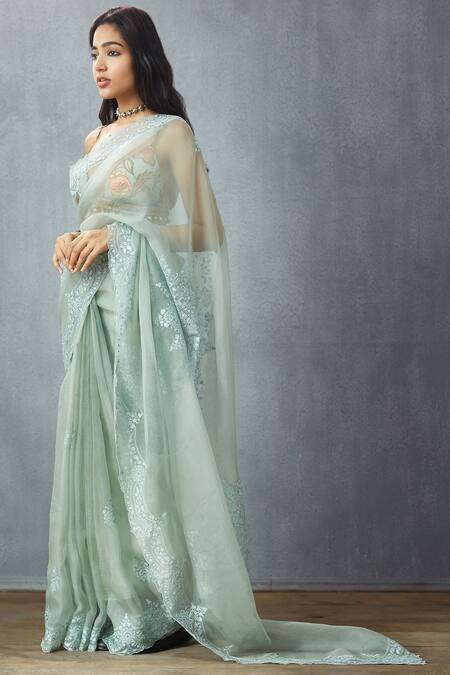 Torani Blue Handwoven Chanderi Saree Blouse