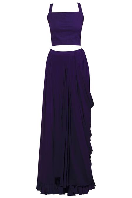 Shop_Aksh_Purple Organza, Chiffon Round Embroidered Skirt Set_Online_at_Aza_Fashions