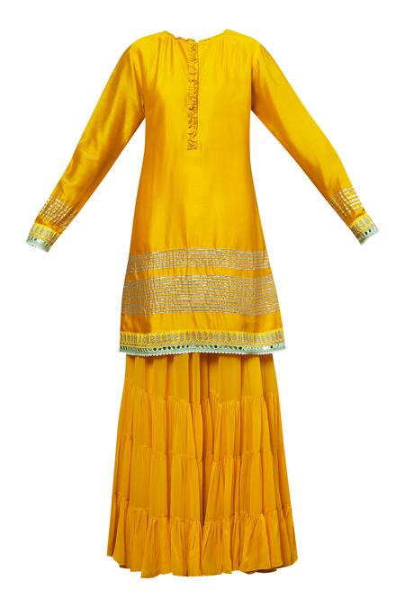 Shop_Aksh_White Chanderi, Georgette Round Kurta Set_Online_at_Aza_Fashions