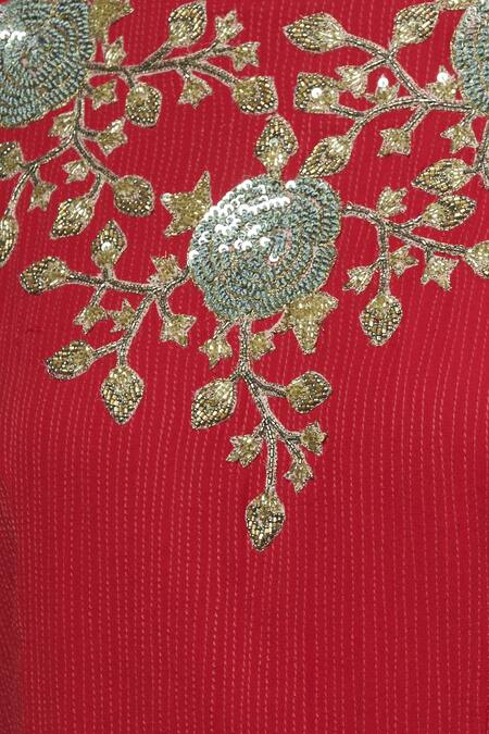 Buy_Aksh_Red Organza, Georgette Round Embroidered Anarkali With Dupatta