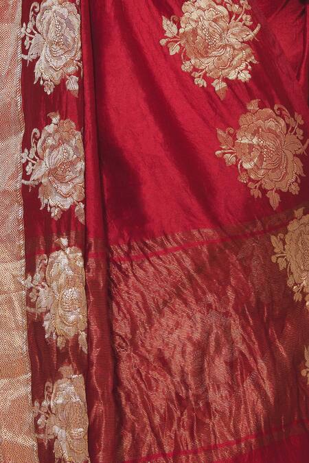 Shop_Vishwa By Pinki Sinha_Red Handloom Banarasi Saree_Online_at_Aza_Fashions