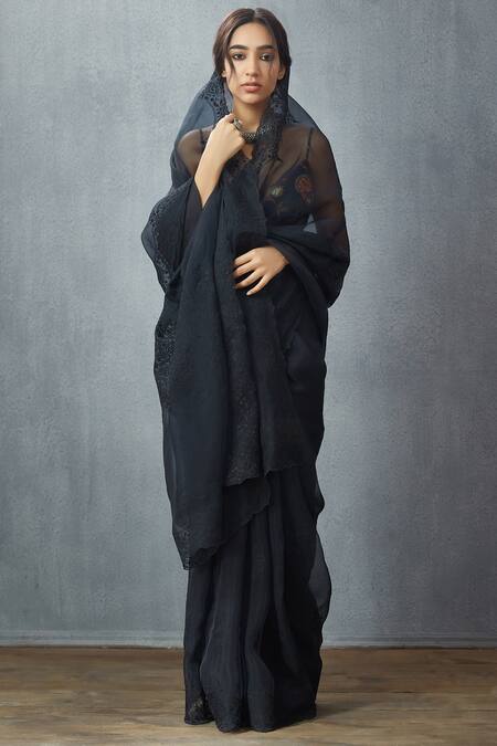 Torani Black Organza Embroidered Saree Online at Aza Fashions Torani_Black Organza Embroidered Saree_Online_at_Aza_Fashions