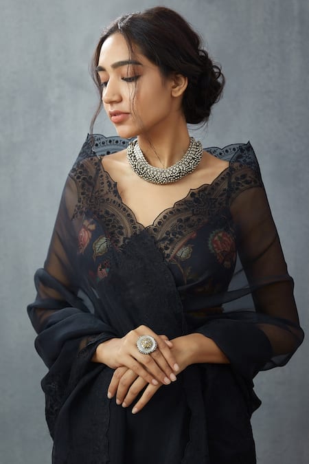 Buy Torani Black Organza Embroidered Saree Online at Aza Fashions Buy_Torani_Black Organza Embroidered Saree_Online_at_Aza_Fashions