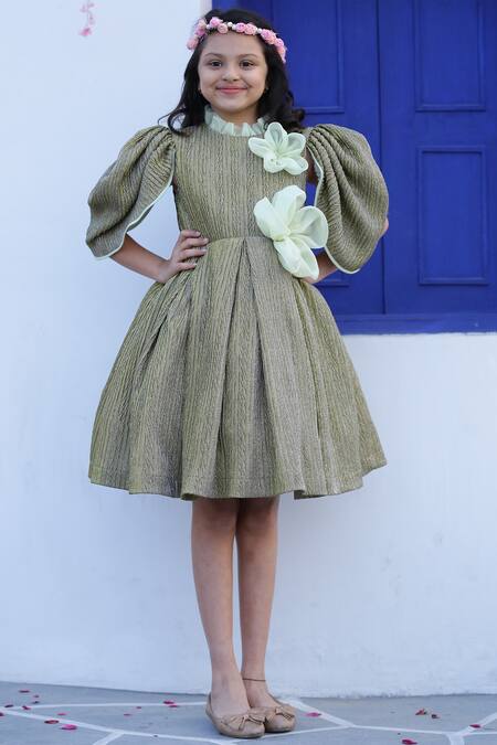 Janyas Closet_Gold Lycra Textured Dress _Online_at_Aza_Fashions