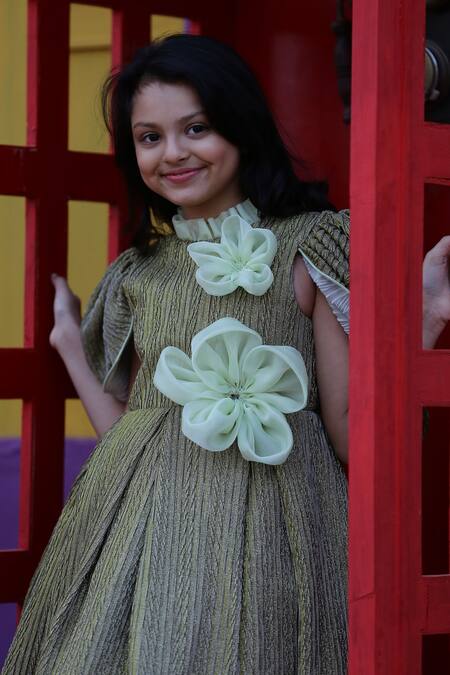 Shop_Janyas Closet_Gold Lycra Textured Dress _Online_at_Aza_Fashions