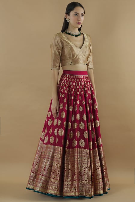 Ohfab_Maroon Silk Maxi Skirt_Online_at_Aza_Fashions