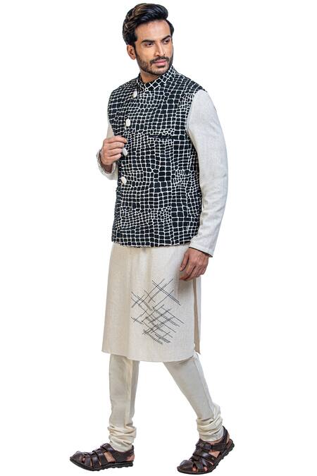 Shop_Poonam Kasera_Black Matka Embroidered Bundi Kurta Set_Online_at_Aza_Fashions