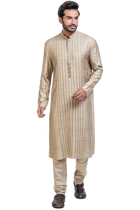 Poonam Kasera_Beige Moonga Dupian Embroidered Jacket Kurta Set_Online_at_Aza_Fashions