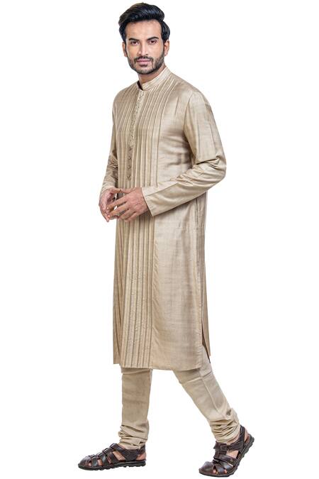 Shop_Poonam Kasera_Beige Moonga Dupian Embroidered Jacket Kurta Set_Online_at_Aza_Fashions