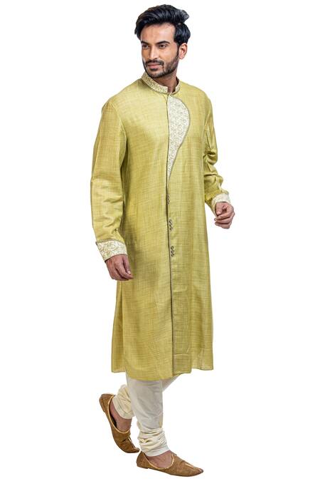 Poonam Kasera_Green Moonga Dupian Silk Embroidered Kurta Set_Online_at_Aza_Fashions