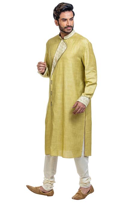 Buy_Poonam Kasera_Green Moonga Dupian Silk Embroidered Kurta Set_Online_at_Aza_Fashions