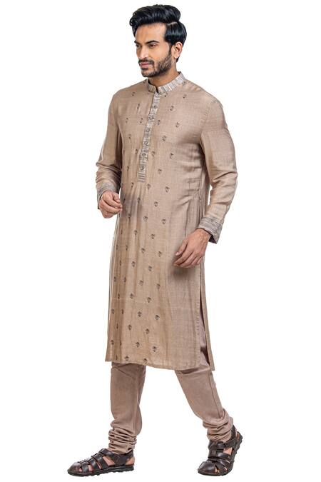 Shop Poonam Kasera Grey Moonga Dupian Silk Embroidered Jacket Kurta Set Online at Aza Fashions Shop_Poonam Kasera_Grey Moonga Dupian Silk Embroidered Jacket Kurta Set_Online_at_Aza_Fashions