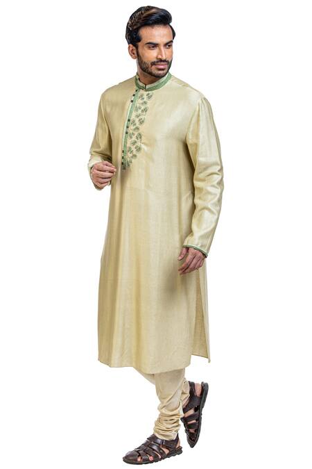 Buy Poonam Kasera Beige Moonga Silk Embroidered Kurta Set Online at Aza Fashions Buy_Poonam Kasera_Beige Moonga Silk Embroidered Kurta Set_Online_at_Aza_Fashions