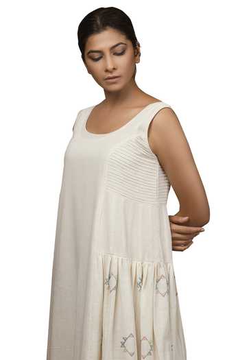 Buy_Purvi Doshi_Off White Kala Cotton Round Flared Midi Dress_Online_at_Aza_Fashions