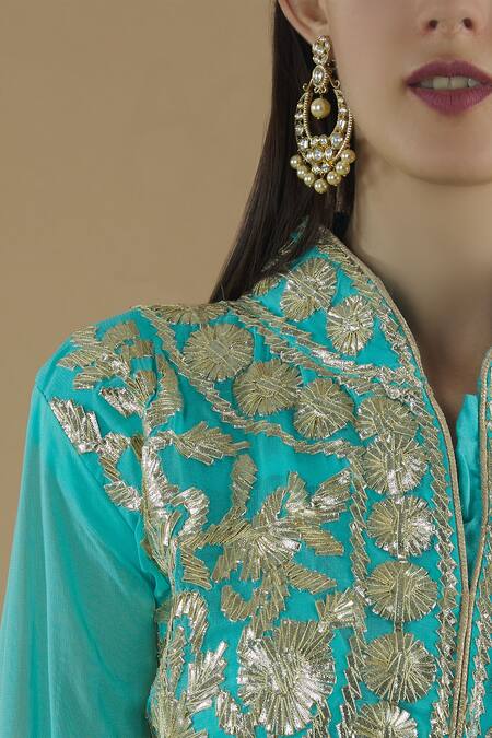 Kunwarani Ritu Blue Georgette Band Embroidered Anarkali With Dupatta at Aza Fashions Kunwarani Ritu_Blue Georgette Band Embroidered Anarkali With Dupatta _at_Aza_Fashions