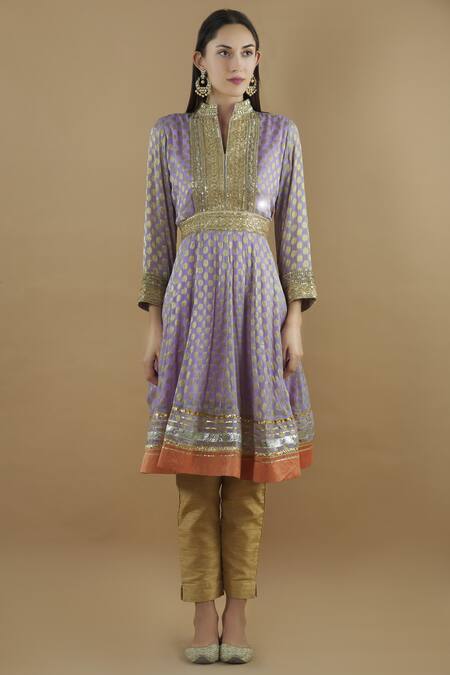 Shop Kunwarani Ritu Purple Georgette Band Embroidered Short Anarkali With Dupatta Online at Aza Fashions Shop_Kunwarani Ritu_Purple Georgette Band Embroidered Short Anarkali With Dupatta _Online_at_Aza_Fashions