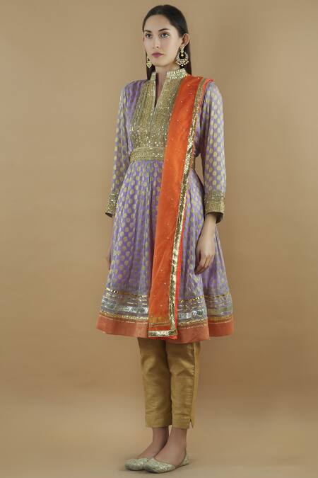 Buy Kunwarani Ritu Purple Georgette Band Embroidered Short Anarkali With Dupatta Online at Aza Fashions Buy_Kunwarani Ritu_Purple Georgette Band Embroidered Short Anarkali With Dupatta _Online_at_Aza_Fashions