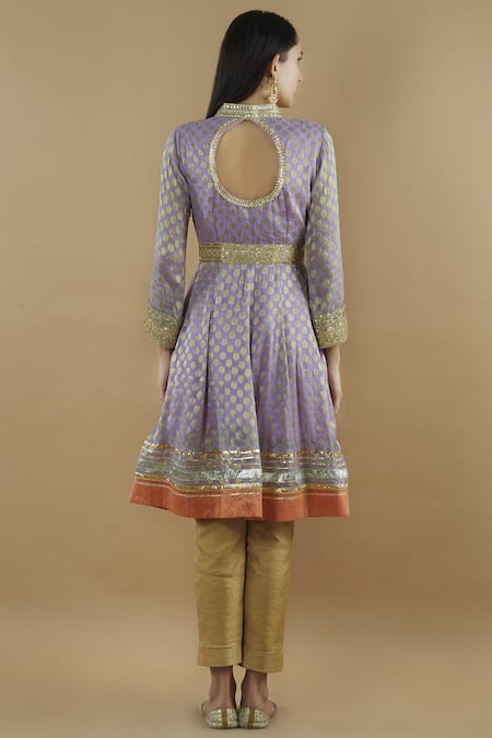 Shop Kunwarani Ritu Purple Georgette Band Embroidered Short Anarkali With Dupatta at Aza Fashions Shop_Kunwarani Ritu_Purple Georgette Band Embroidered Short Anarkali With Dupatta _at_Aza_Fashions