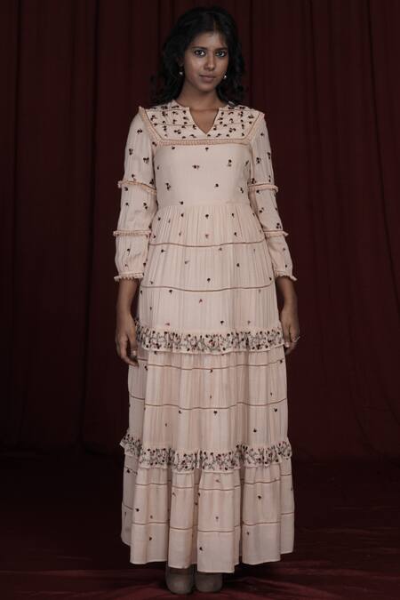 Shop SHASHA GABA Pink Cotton Round Embroidered Gown at Aza Fashions Shop_SHASHA GABA_Pink Cotton Round Embroidered Gown_at_Aza_Fashions