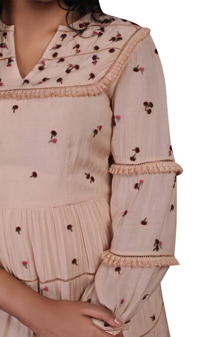 Buy_SHASHA GABA_Pink Cotton Round Embroidered Gown_Online_at_Aza_Fashions