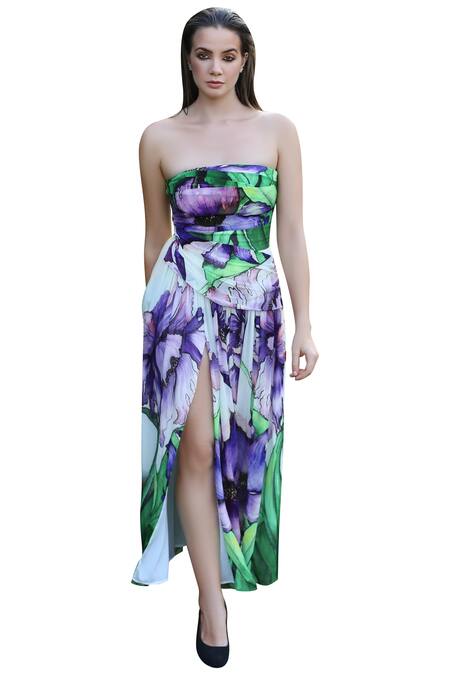Swatee Singh_Multi Color Crepe Bandeau Slit Dress _Online_at_Aza_Fashions