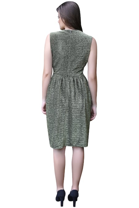 Shop Swatee Singh Gold Lurex V Neck Fit And Flare Dress at Aza Fashions Shop_Swatee Singh_Gold Lurex V Neck Fit And Flare Dress _at_Aza_Fashions