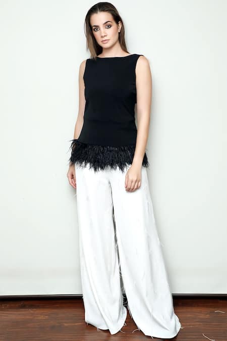 Swatee Singh Off White Crepe High Waist Pants