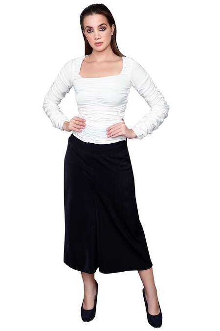 Swatee Singh_Black Crepe Smocked Culottes_Online_at_Aza_Fashions