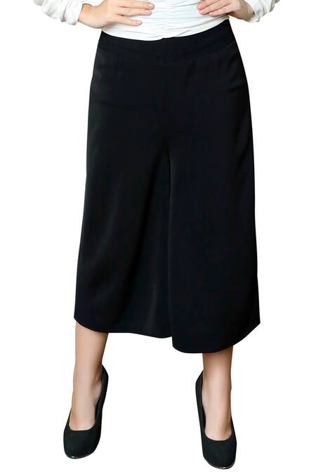 Buy_Swatee Singh_Black Crepe Smocked Culottes_Online_at_Aza_Fashions