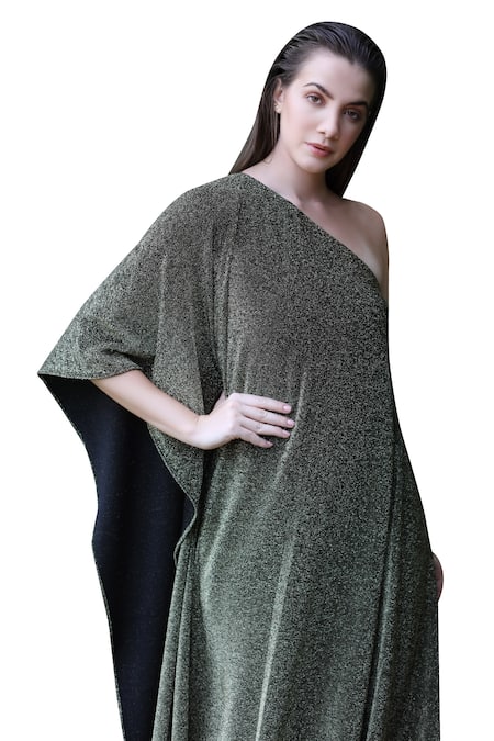 Shop_Swatee Singh_Gold Lurex Asymmetric One Shoulder Gown _Online_at_Aza_Fashions