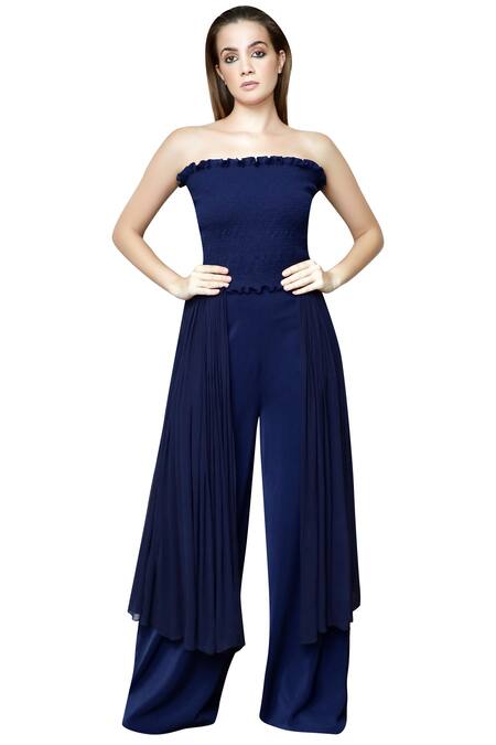 Swatee Singh Blue Crepe Bandeau Jumpsuit Online at Aza Fashions Swatee Singh_Blue Crepe Bandeau Jumpsuit _Online_at_Aza_Fashions
