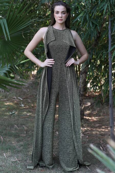 Buy_Swatee Singh_Gold Lurex Round Draped Jumpsuit _Online_at_Aza_Fashions