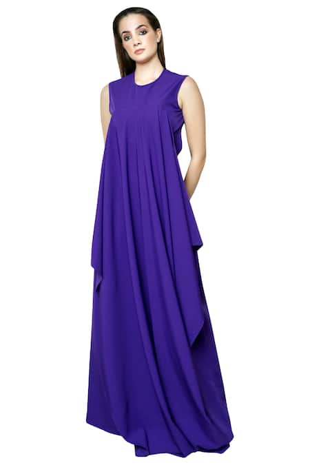 Swatee Singh Purple Heavy Crepe Round Draped Jumpsuit Online at Aza Fashions Swatee Singh_Purple Heavy Crepe Round Draped Jumpsuit _Online_at_Aza_Fashions