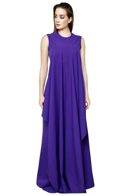 Shop Swatee Singh Purple Heavy Crepe Round Draped Jumpsuit at Aza Fashions Shop_Swatee Singh_Purple Heavy Crepe Round Draped Jumpsuit _at_Aza_Fashions