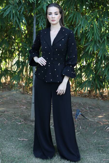 Buy Swatee Singh Black Heavy Crepe Notched Lapel Embroidered Jumpsuit Online at Aza Fashions Buy_Swatee Singh_Black Heavy Crepe Notched Lapel Embroidered Jumpsuit _Online_at_Aza_Fashions